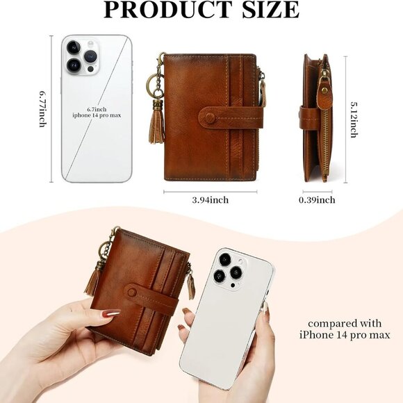 Leather Wallet Women RFID Blocking Compact Bifold Coin Pocket Brown - Picture 4 of 9